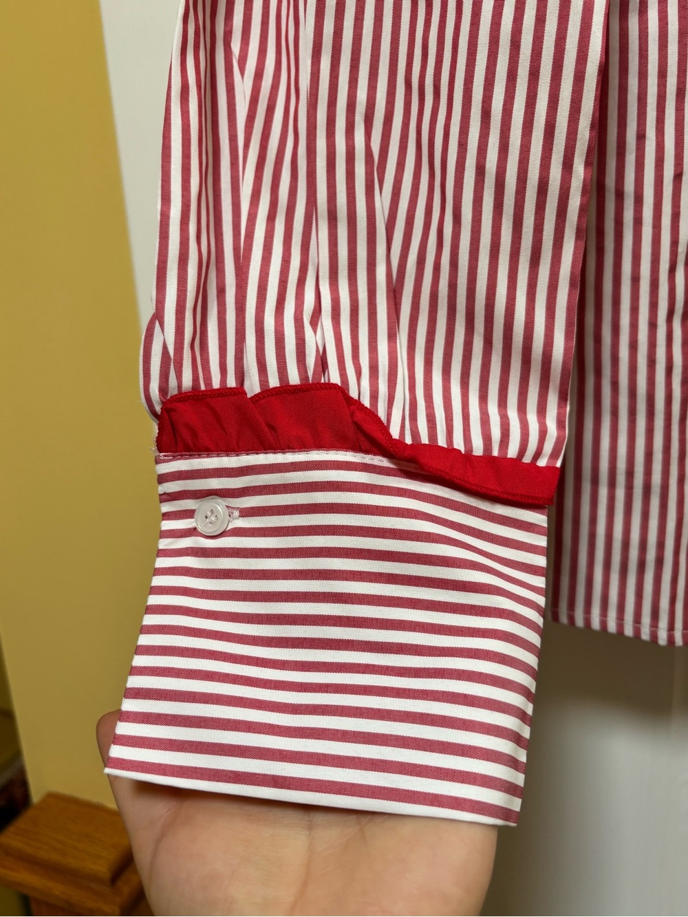 Red Striped Ruffle-Trim Women's Top - Picture 7 of 10